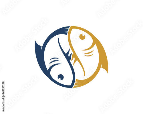 Two fish forming a yin and yang shape logo