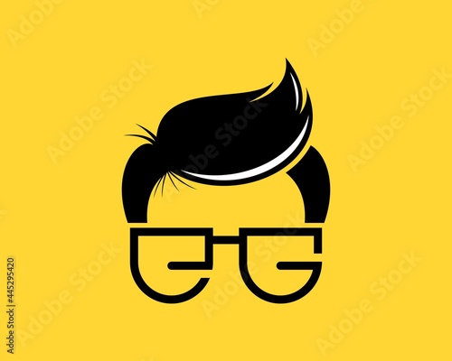 Geek face boy with E and G letter eye glass