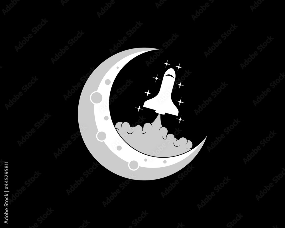 Rocket launch on the crescent moon
