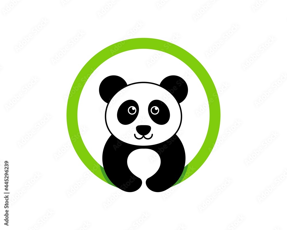 Naklejka premium Green circle shape with cute panda inside