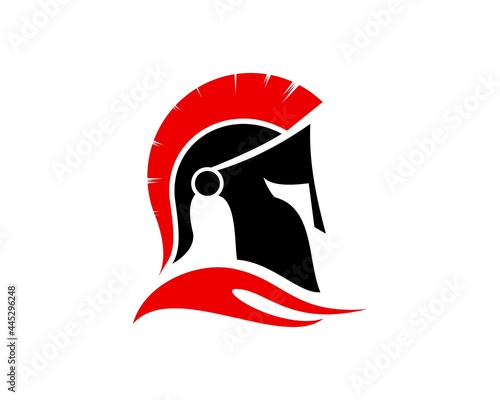 Spartan helmet with red cloak above