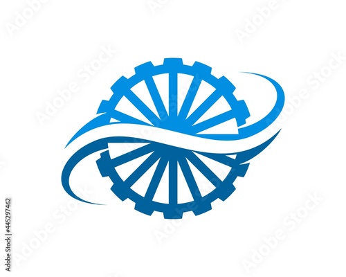 Water mill with abstract swoosh inside