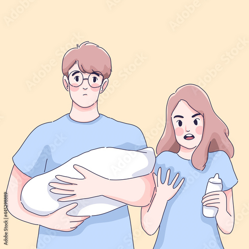 new parents problem cartoon illustration design of vector.