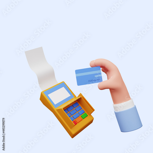 3d illustration of hand holding credit card with edc machine photo