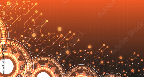Engineered gear pattern with glowing halo, tech-style orange background. EP.13