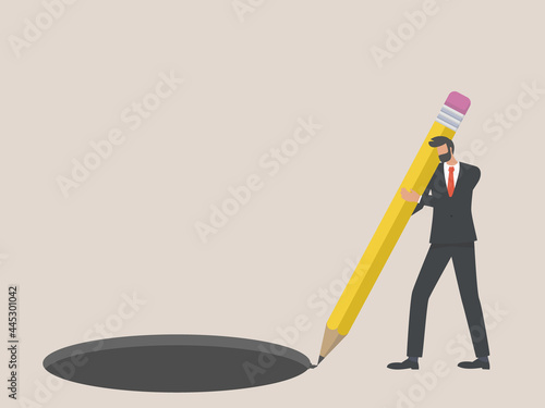 Business cheating businessman making a hole trap