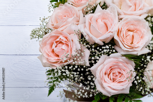 A bouquet of pink roses.