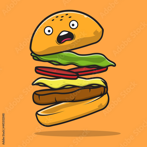 Vector graphic illustration of a dropped hamburger good for marketing, sticker making, etc.