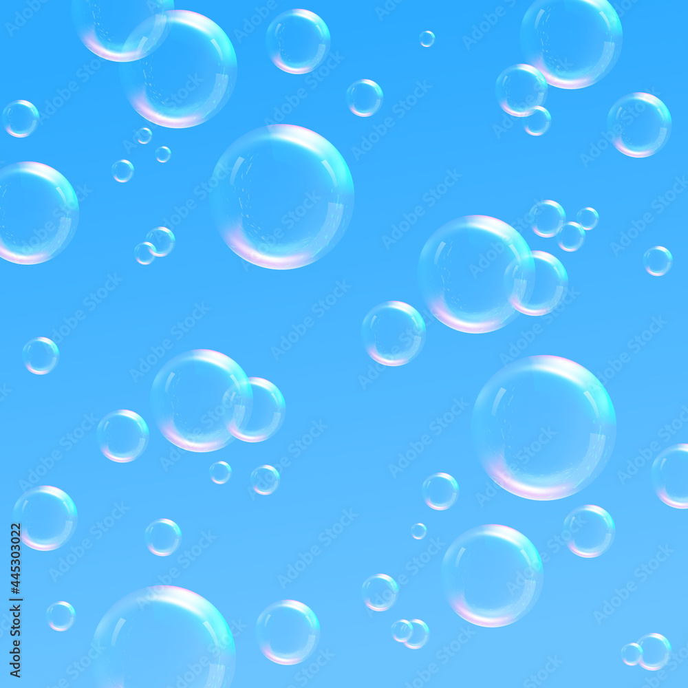 Blue gradient design, colorful bubbles of different diameters