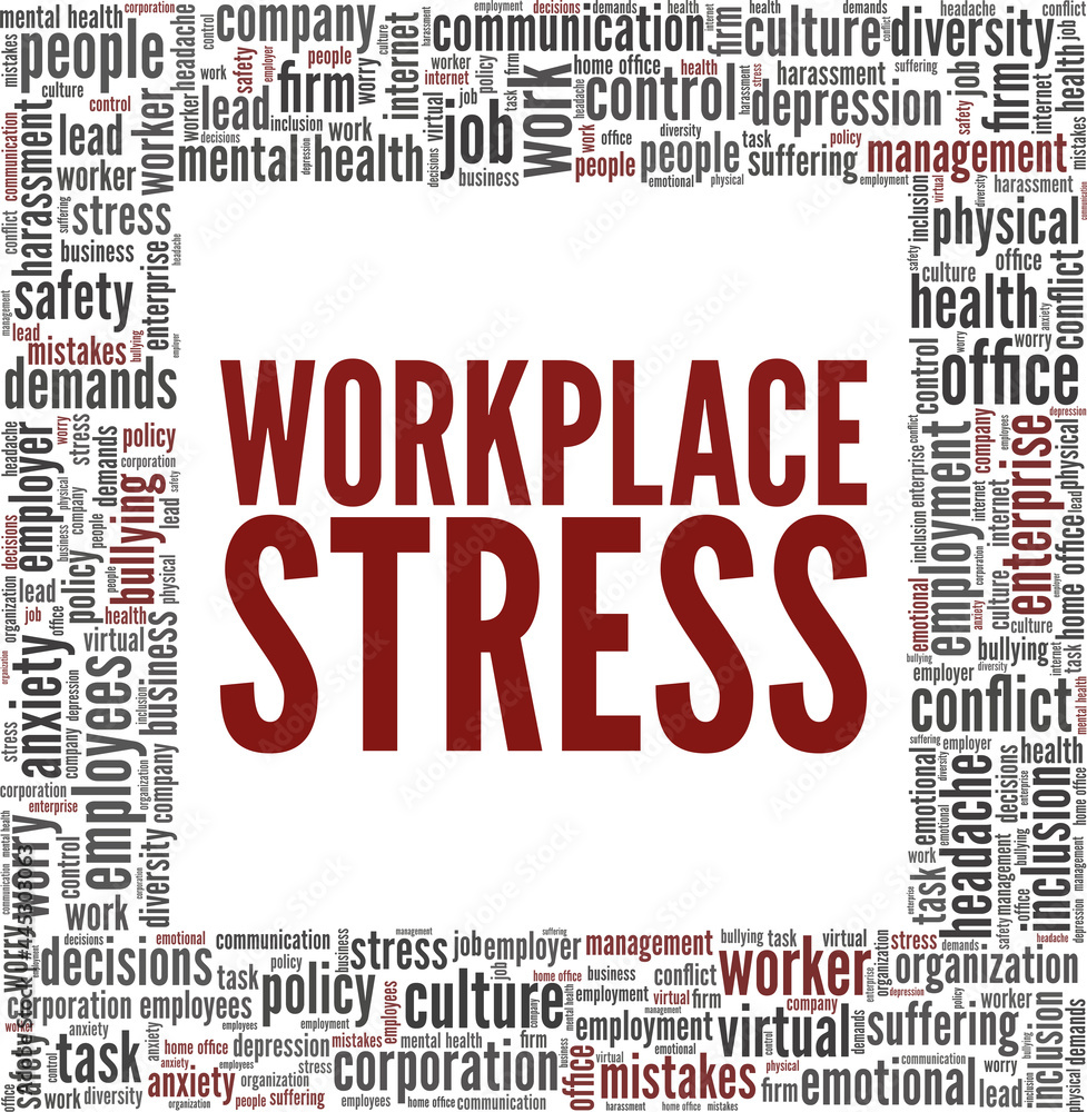 Workplace Stress vector illustration word cloud isolated on a white background.