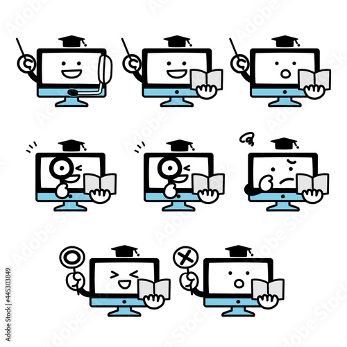 パソコンのキャラクターの教育に関する表情セット