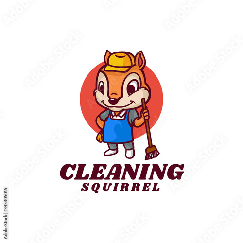 Vector Logo Illustration Cleaning Squirrel Mascot Cartoon Style.