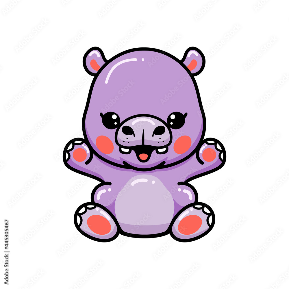Naklejka premium Cute baby hippo cartoon sitting