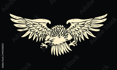 the flying eagle illustration on black background. eagle illustrated as a powerful and patriotic symbol. it's the icon of strength and bravery.