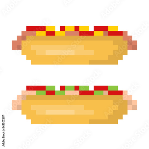 Hot dogs icon pixel art concept illustration vector