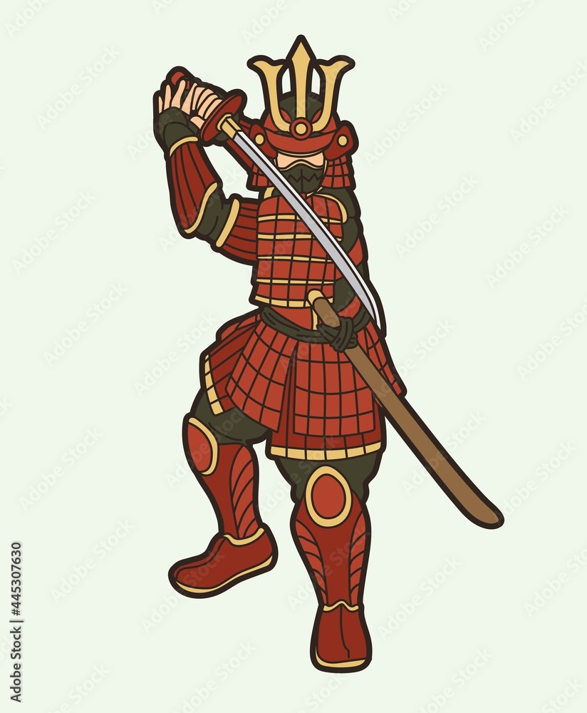 Samurai Warrior with Weapon and Armor Ronin Japanese Soldier Fighter Action Graphic Vector Samurai Warrior with Weapon and Armor Ronin Japanese Soldier Fighter Action Graphic Vector