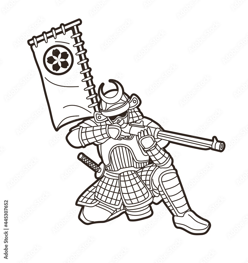 Samurai Warrior with Gun Weapon and Armor Ronin Japanese Soldier Fighter Action Graphic Vector Samurai Warrior with Gun Weapon and Armor Ronin Japanese Soldier Fighter Action Graphic Vector