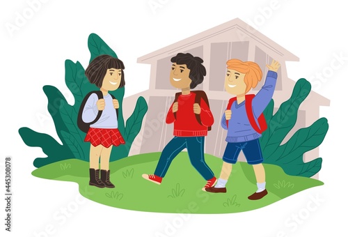 Children talking and interacting in school yard