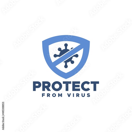 illustration of shield emblem with the image of a virus being blocked. good for medical anti virus business logo or medical anti virus sign