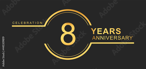 8th years anniversary golden and silver color with circle ring isolated on black background for anniversary celebration event
