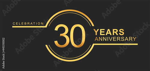 30th years anniversary golden and silver color with circle ring isolated on black background for anniversary celebration event