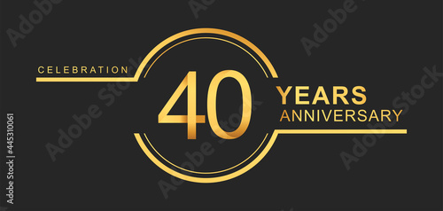 40th years anniversary golden and silver color with circle ring isolated on black background for anniversary celebration event