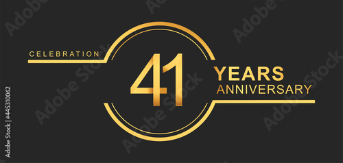 41st years anniversary golden and silver color with circle ring isolated on black background for anniversary celebration event