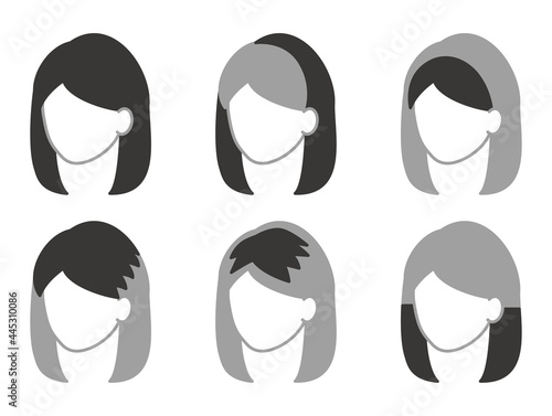 Types of wigs for long hair. Faceless icon.