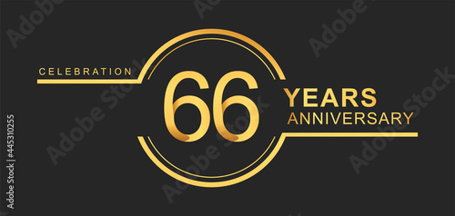66th years anniversary golden and silver color with circle ring isolated on black background for anniversary celebration event