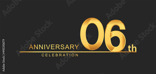 6th years anniversary celebration with elegant golden color isolated on black background, design for anniversary celebration.
