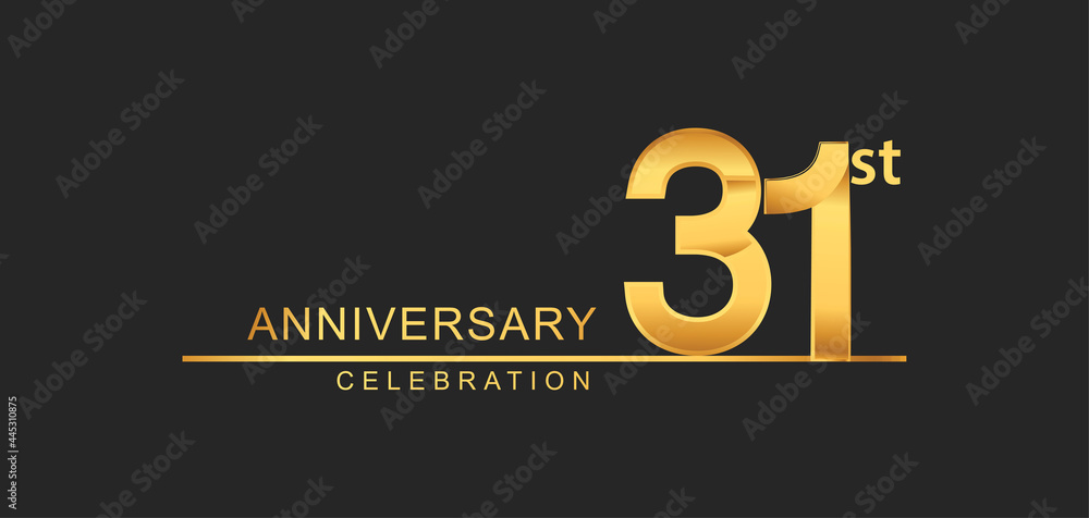 Naklejka premium 31st years anniversary celebration with elegant golden color isolated on black background, design for anniversary celebration.