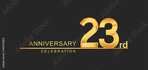 23rd years anniversary celebration with elegant golden color isolated on black background, design for anniversary celebration. photo