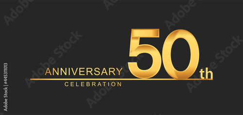 50th years anniversary celebration with elegant golden color isolated on black background, design for anniversary celebration.