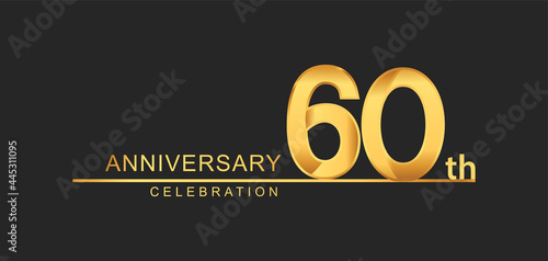 60th years anniversary celebration with elegant golden color isolated on black background, design for anniversary celebration.