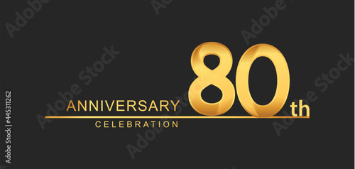 80th years anniversary celebration with elegant golden color isolated on black background, design for anniversary celebration.