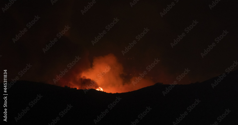 Saddleranch Fire Blaze California Wildfire Los Angeles Firemen and Fire turcks in Attendance
