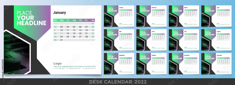 Calendar 2022, 2023 year template vector and a mockup desk calendar ...