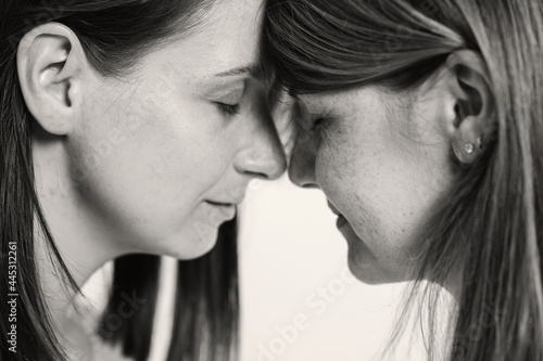 True female friendship. Support of a loved one. Black and white portrait with two girls. Women's Psychology of Relationships