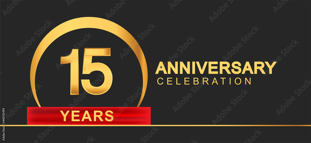 15th years anniversary celebration with elegant golden color and ring, red ribbon for anniversary celebration 15th years anniversary celebration with elegant golden color and ring, red ribbon for anniversary celebration