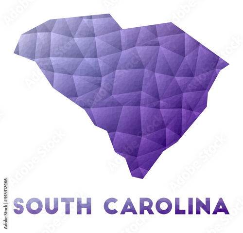 Map of South Carolina. Low poly illustration of the us state. Purple geometric design. Polygonal vector illustration.