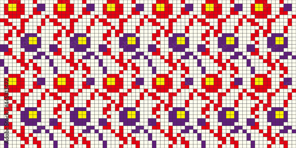 Fototapeta premium Pixel art. Organic motif, botanical motif background. Seamless pattern.Vector.ピクセルアートのスタイリッシュな有機的パターン