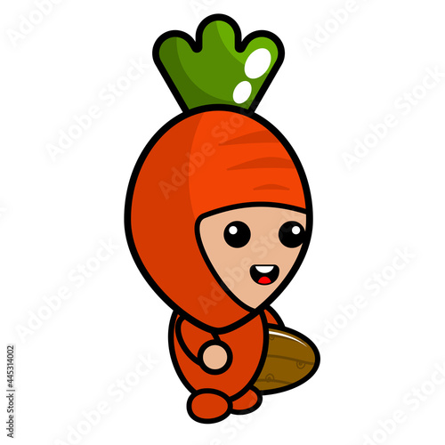 cartoon vector cute carrot mascot character holding a surfboard