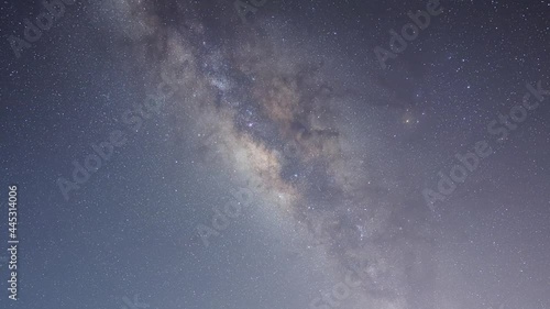 Timelapse 4k. stars and space in night sky. with noise , grain and dust. Photo by long exposure and select white balance.selection focus.
