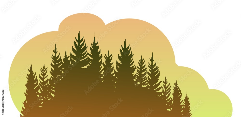 Forest silhouette scene. Landscape with coniferous trees. Beautiful view. Pine and spruce trees. Summer nature. Isolated illustration vector