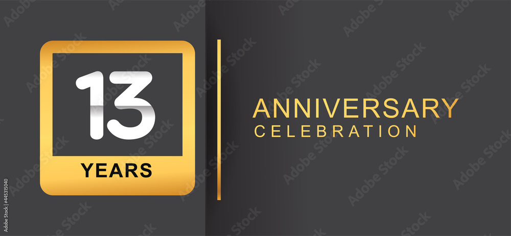 13th years anniversary logo framed with golden square isolated on black background simple and modern design for anniversary celebration. 13th years anniversary logo framed with golden square isolated on black background simple and modern design for anniversary celebration.