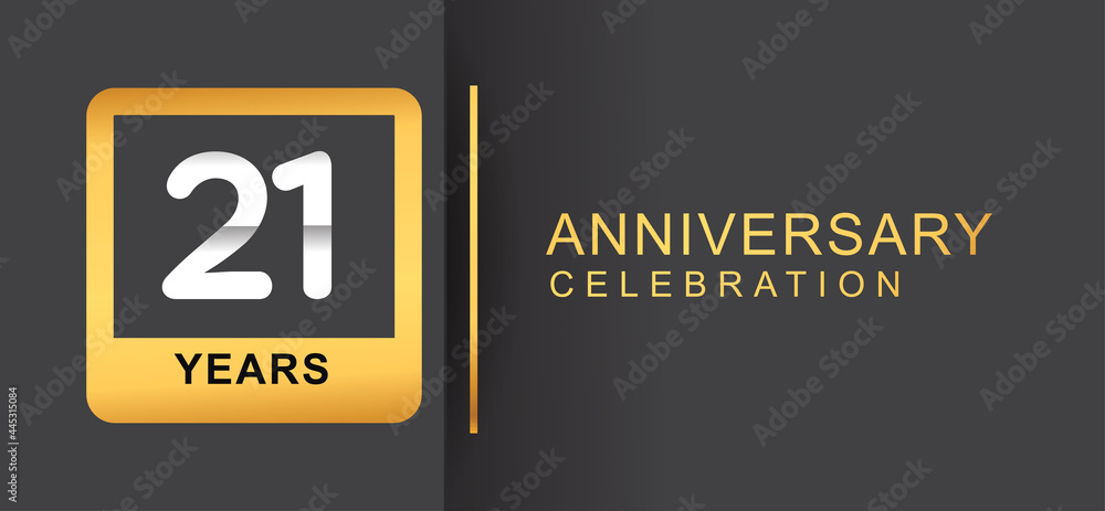 21st years anniversary logo framed with golden square isolated on black background simple and modern design for anniversary celebration. 21st years anniversary logo framed with golden square isolated on black background simple and modern design for anniversary celebration.