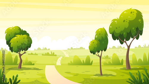 Summer landscape with trees. Vector illustration in modern cartoon style.  (ID: 445315022)