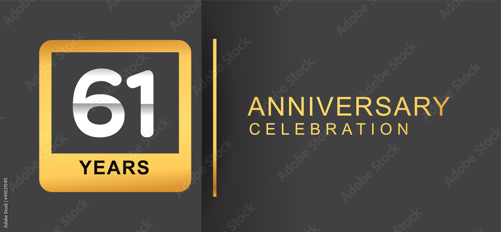 61st years anniversary logo framed with golden square isolated on black background simple and modern design for anniversary celebration. 61st years anniversary logo framed with golden square isolated on black background simple and modern design for anniversary celebration.