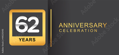 62nd years anniversary logo framed with golden square isolated on black background simple and modern design for anniversary celebration.