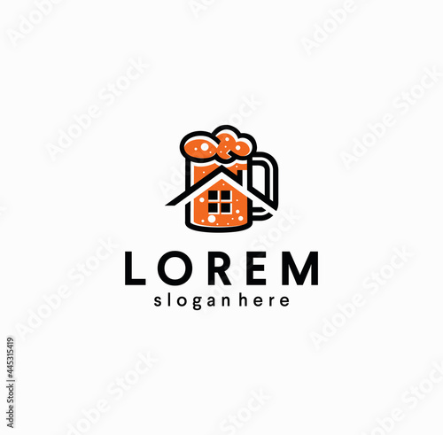 House beer logo icon design vector illustration. Brewery logo with A mug of beer. glass beer with house logo template 